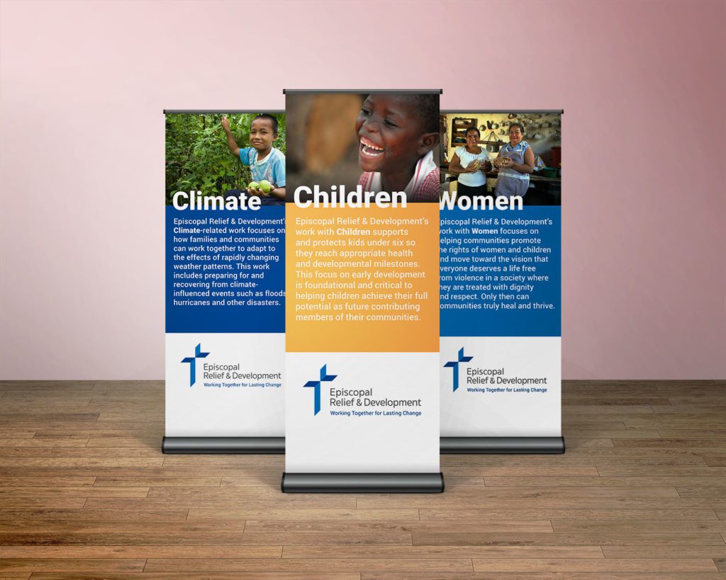 Three promotional banners for Episcopal Relief & Development